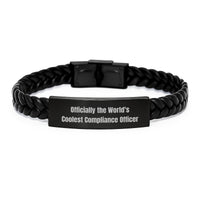Load image into Gallery viewer, Funny Compliance Officer Gifts from Men for Compliance Officers, Officially The World&#39;s Coolest Compliance Officer Interlaced Leather Bracelet Christmas Unique Accessories - Image 1
