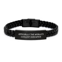Load image into Gallery viewer, Funny Executive Gifts for Men - Officially The World&#39;s Coolest Executive Interlaced Leather Bracelet, Gifts from Men to Executive Friends, Unique Christmas Unique Gifts - Image 1
