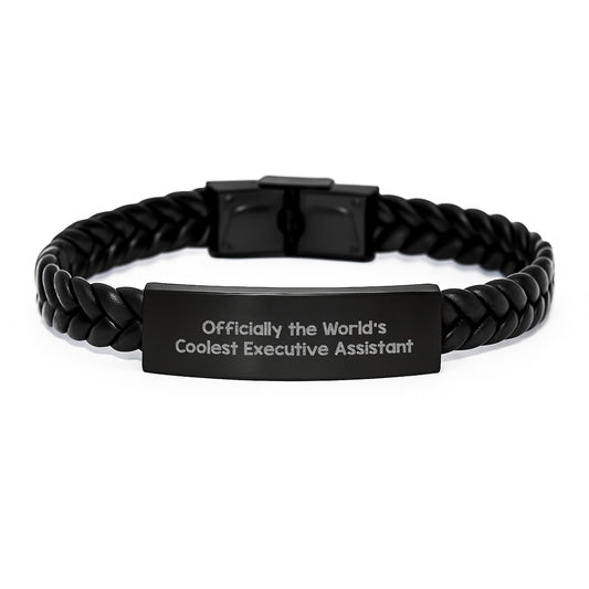 Funny Executive Assistant Gifts - Officially The World's Coolest Interlaced Leather Bracelet for Men, Women, Friends, Coworkers, Family - Christmas Unique Presents - Image 1