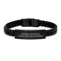 Load image into Gallery viewer, Funny Executive Assistant Gifts - Officially The World&#39;s Coolest Interlaced Leather Bracelet for Men, Women, Friends, Coworkers, Family - Christmas Unique Presents - Image 1
