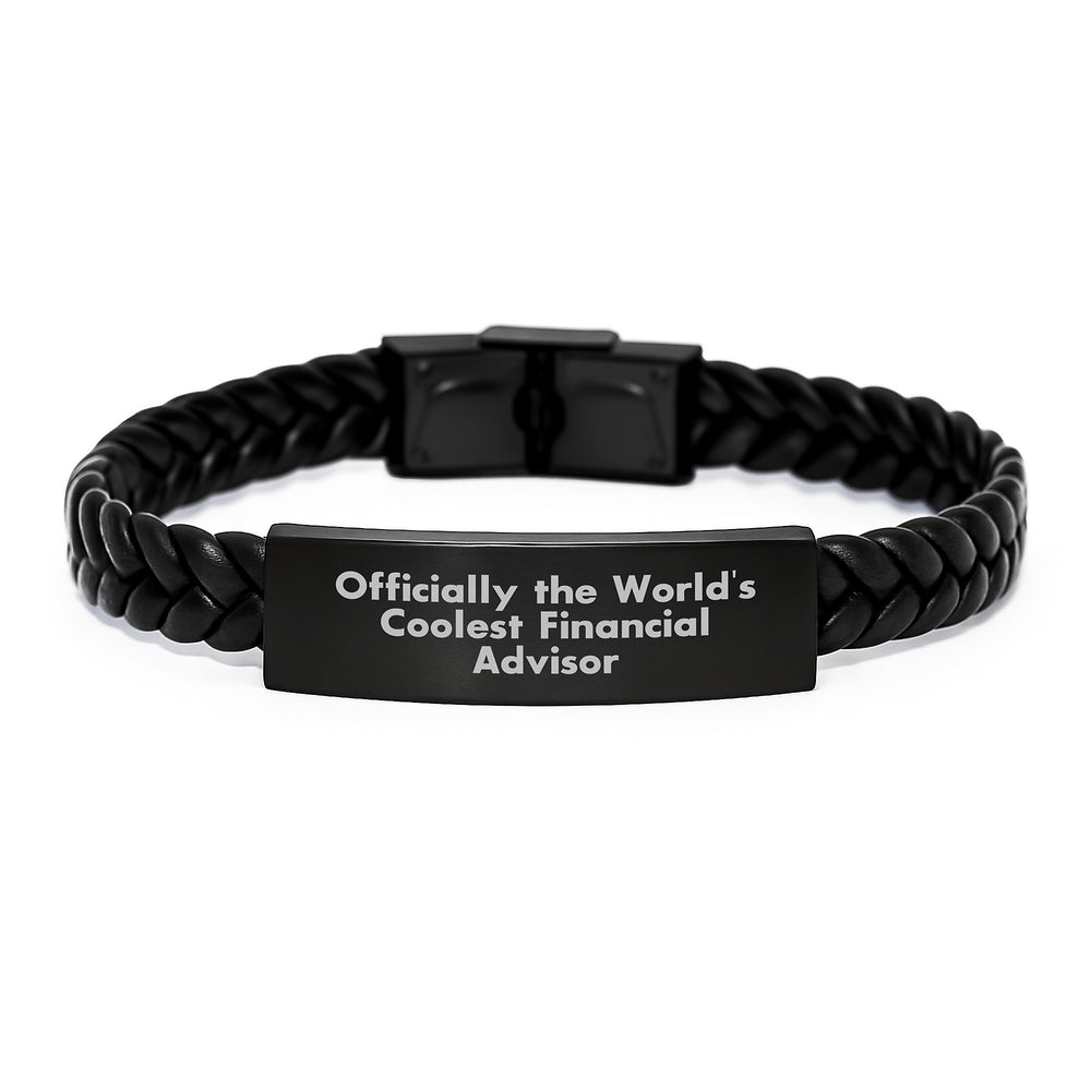 Funny Financial Advisor Gifts from Friends - 'Officially The World's Coolest Financial Advisor' Quote Interlaced Leather Bracelet for Graduation - Image 1
