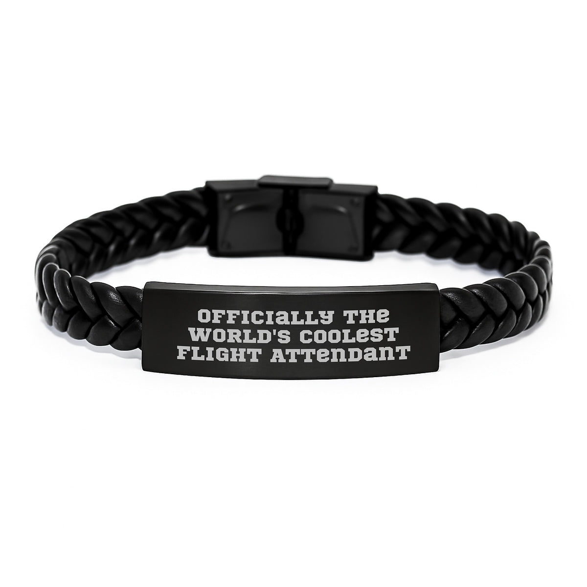 Funny Flight Attendant Gifts for Men - Officially The 'World's Coolest' Interlaced Leather Bracelet, Stainless Steel and PU Leather, Christmas Unique Presents from Friends and Family - Image 1