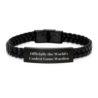 Load image into Gallery viewer, Inspirational Game Warden Gifts, Officially The World&#39;s Coolest &#39;The World&#39;s Coolest Game Warden&#39; Interlaced Leather Bracelets from Friends, Unique Christmas Unique Gifts for Game Wardens - Image 1
