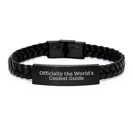 A Funny Guide Gift, Interlaced Leather Bracelet for Friends, Unique Christmas Unique Gifts from Men, Officially The World's Coolest Guide - Image 1