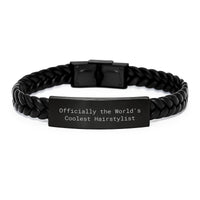 Load image into Gallery viewer, Officially &#39;The World&#39;s Coolest Hairstylist&#39; Gifts for Men, Funny Christmas Unique Gifts from Friends, Cool Hairstylist Interlaced Leather Bracelet - Image 1
