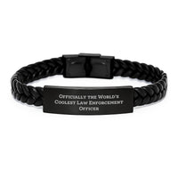 Load image into Gallery viewer, Funny Law Enforcement Officer Gifts from Men, Officially The World&#39;s Coolest Law Enforcement Officer Interlaced Leather Bracelet for Law Enforcement Officer Birthday Christmas Unique Gifts - Image 1
