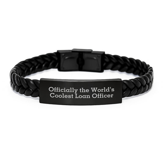 Funny Loan Officer Gifts from Men - Officially The World's Coolest Interlaced Leather Bracelet, Christmas Unique Gifts for Loan Officer - Image 1