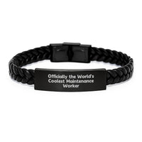 Load image into Gallery viewer, Funny Maintenance Worker Gifts, Interlaced Leather Bracelet for Him, &#39;Officially The World&#39;s Coolest Maintenance Worker&#39; Quote, Christmas Unique Gifts from Family - Image 1
