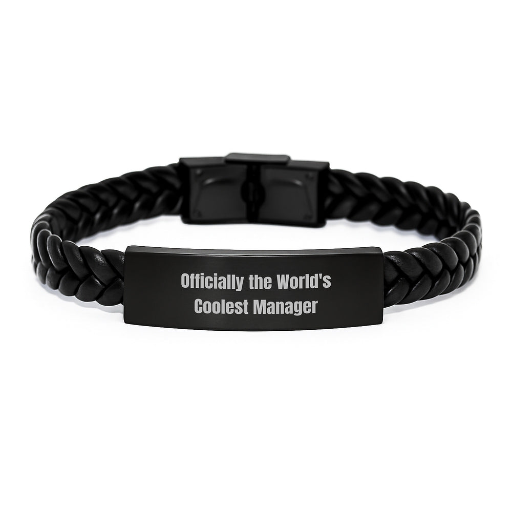 Funny Manager Gifts for Men, Unique Interlaced Leather Bracelet, 'Officially The World's Coolest Manager', Christmas Unique Gifts from Friends - Image 1