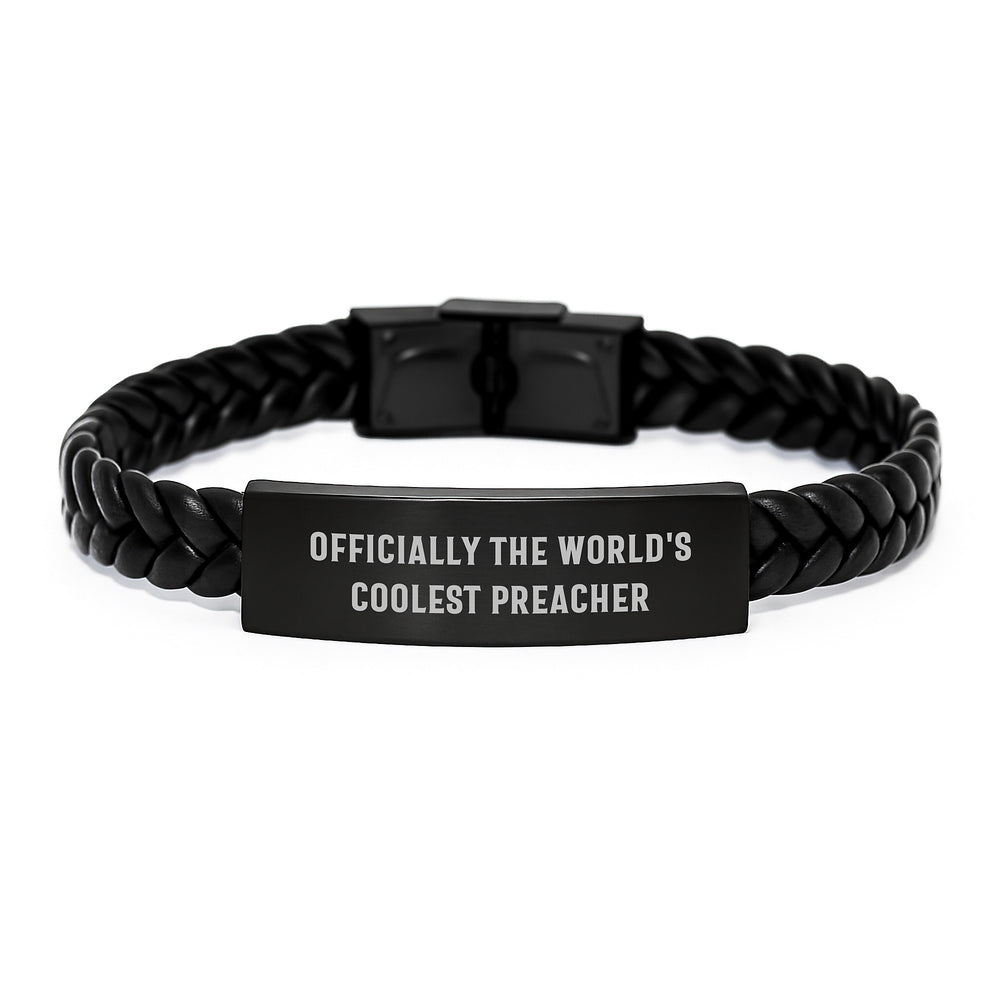 Gifts for Preachers, Funny Inspirational 'The World's Coolest' Interlaced Leather Bracelet, Unique Christmas Unique Gifts from Friends to Family - Image 1