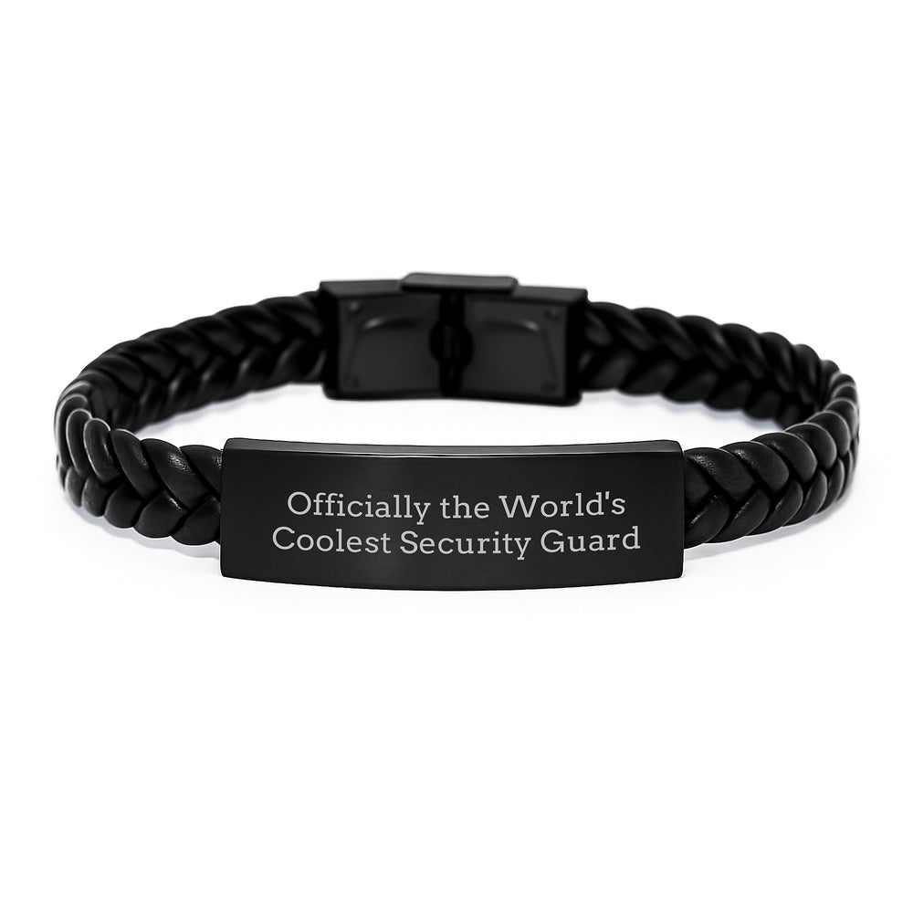 Cool Security Guard Gifts, Funny Interlaced Leather Bracelet for Graduation, 'Officially The World's Coolest Security Guard' Quote, Gifts from Friends, Gifts for Security Guard - Image 1