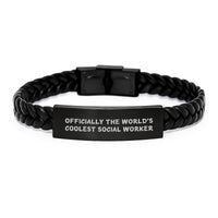 Load image into Gallery viewer, Unique Social Worker Gifts from Friends, Coolest Interlaced Leather Bracelet for Men or Women, Officially The World&#39;s Coolest - Image 1
