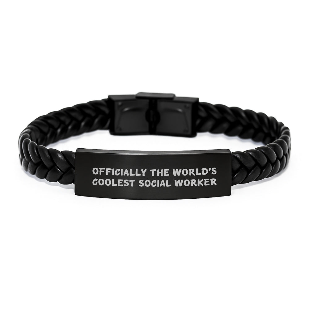 Unique Social Worker Gifts from Friends, Coolest Interlaced Leather Bracelet for Men or Women, Officially The World's Coolest - Image 1