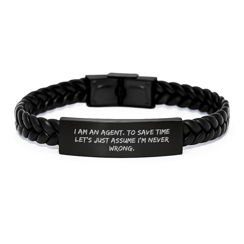 Funny Agent Gifts from Friends Christmas Unique Interlaced Leather Bracelet for Men Agent - Image 1