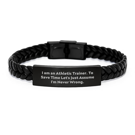 Funny Athletic Trainer Quote Gifts for Men - Interlaced Leather Bracelet, Stainless Steel and PU Leather, Engraved, Christmas Unique Presents from Friends, Coworkers, Family - Image 1