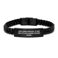 Load image into Gallery viewer, Unique Christmas Unique Gifts for Crane Operator Friends and Family - Men&#39;s Interlaced Leather Bracelet with Funny Quote - Image 1
