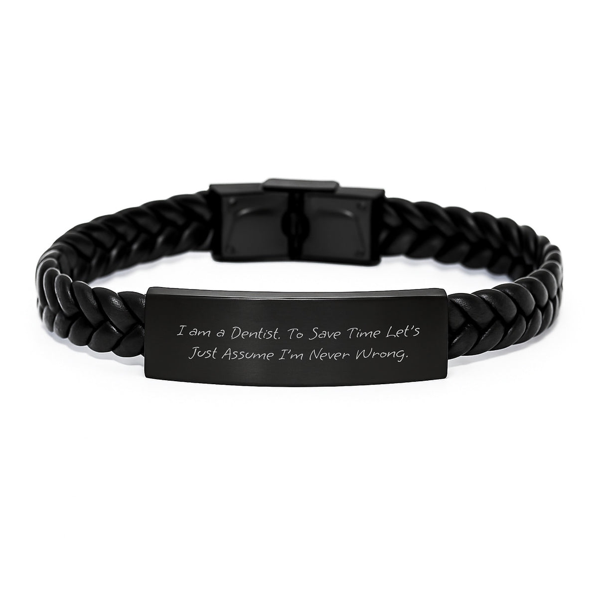 Unique Funny Dentist Gifts from Friends to Men - Interlaced Leather Bracelet, Stainless Steel Engraved, Christmas Unique Gifts - Image 1