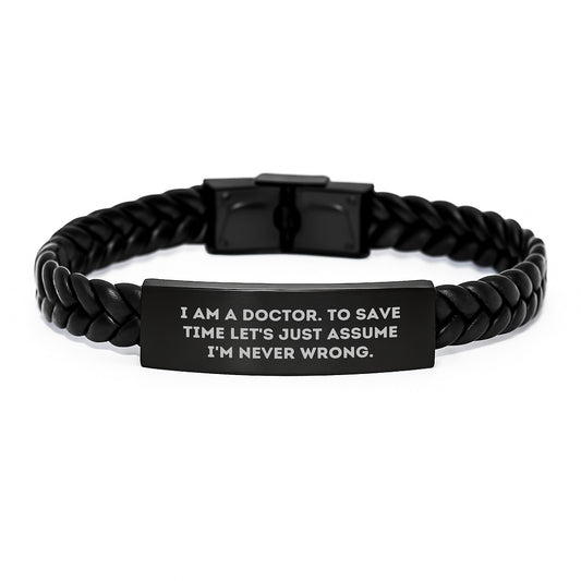 Funny Inspirational Doctor Gifts from Men to Men Unique Christmas Unique Gifts for Doctors with Interlaced Leather Bracelet - Image 1