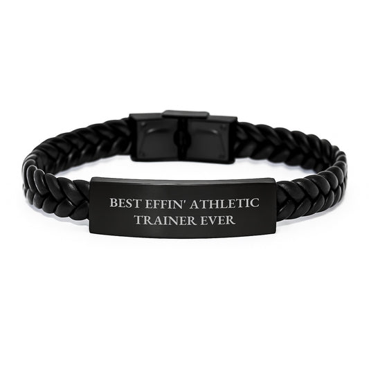 Funny Athletic Trainer Quote Gifts for Men, Interlaced Leather Bracelet with Stainless Steel, Perfect Christmas Unique Gifts from Friends to Family - Image 1