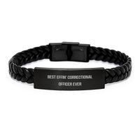 Load image into Gallery viewer, Funny Correctional Officer Gifts for Men - Best Effin&#39; Correctional Officer Ever Interlaced Leather Bracelet, Christmas Unique Presents from Friends, Family or Coworkers - Image 1
