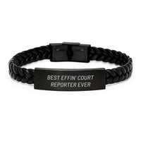 Load image into Gallery viewer, Christmas Unique Gifts for Court Reporters, Funny Interlaced Leather Bracelet, Best Effin&#39; Court Reporter Ever Quote, Gifts from Family to Court Reporter, Court Reporter Accessories - Image 1
