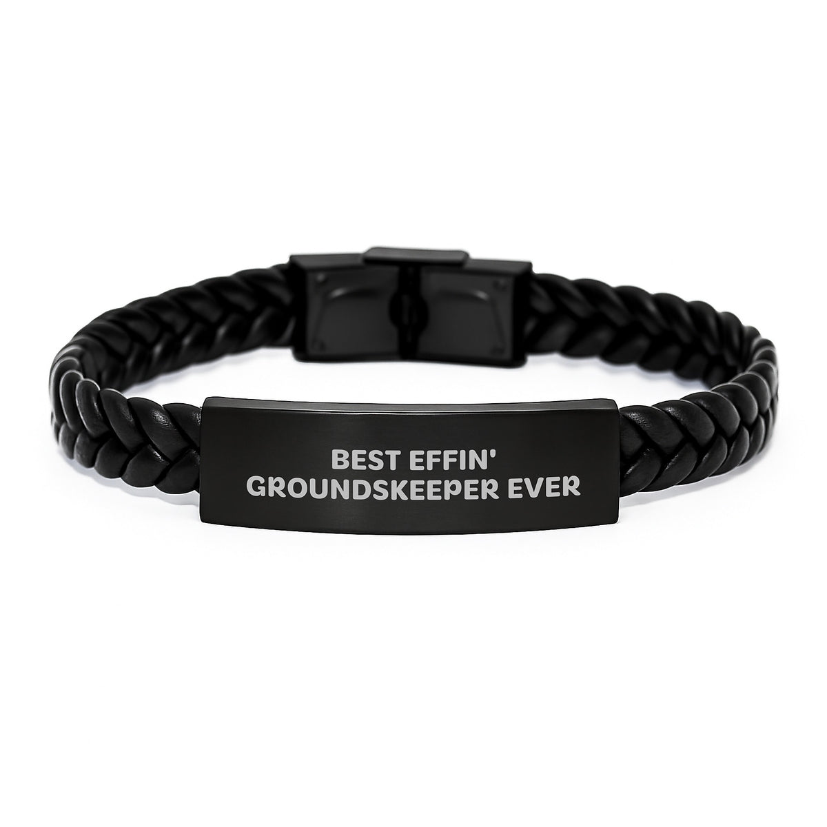 Funny groundskeeper Gifts for Men Christmas Unique Leather Bracelet from Friends, Best Effin' groundskeeper Ever Interlaced Leather Bracelet - Image 1