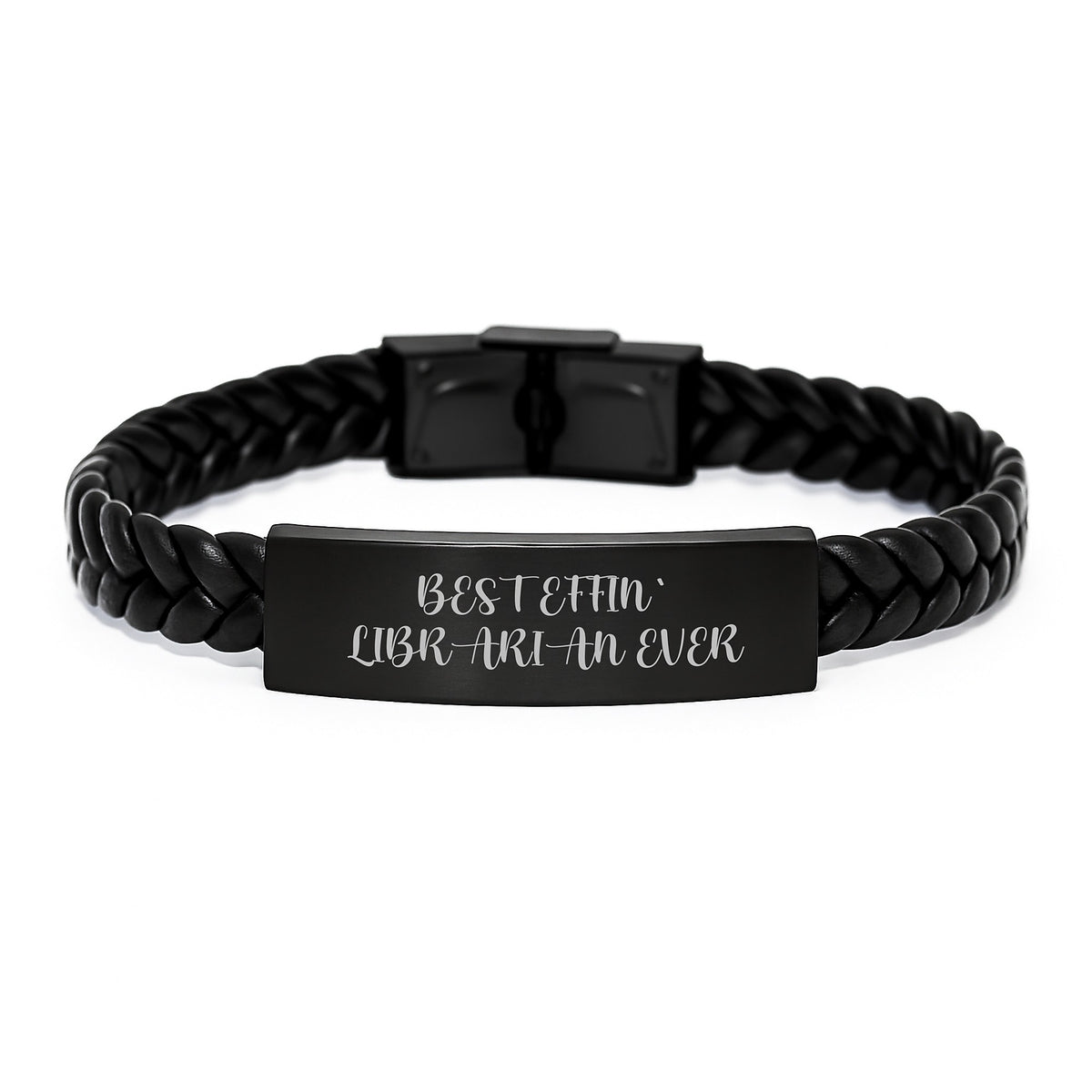 Funny Librarian Gifts for Men, Women, Coworkers - Best Effin' Librarian Ever Interlaced Leather Bracelet, Christmas Unique Presents from Friends - Image 1