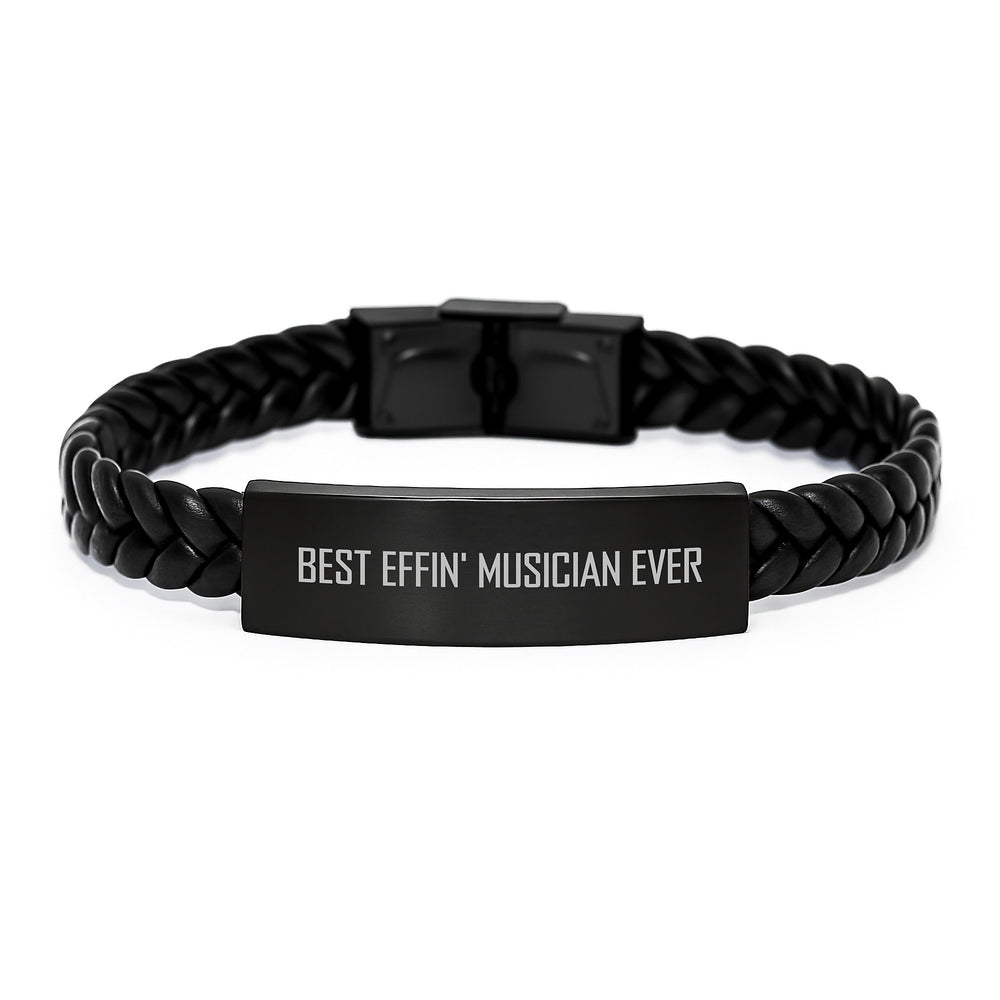 Funny Musician Gifts for Men, Best Effin' Musician Ever Quote Interlaced Leather Bracelet, Christmas Unique Presents from Friends - Image 1