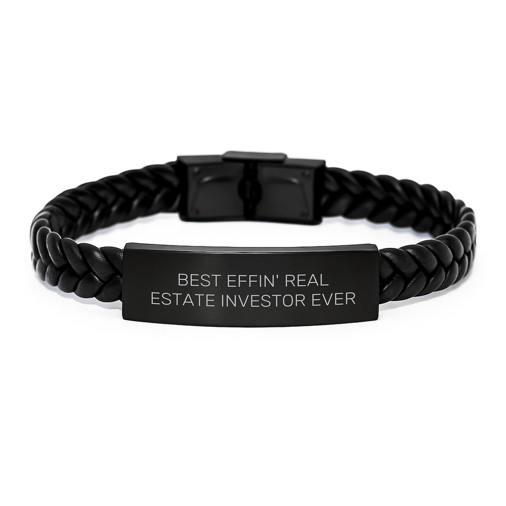 Funny Real Estate Investor Gifts for Men, Interlaced Leather Bracelet with Stainless Steel, Best Effin' Ever, Christmas Unique Presents for Friends, Real Estate Investor Lover - Image 1