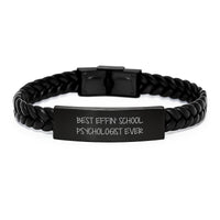 Load image into Gallery viewer, Funny School Psychologist Interlaced Leather Bracelet Gifts from Friends to Men Women Coworkers Family - Best Effin&#39; School Psychologist Ever Christmas Unique Gift - Image 1
