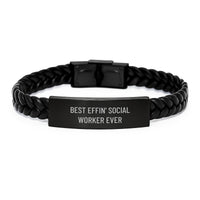 Load image into Gallery viewer, Funny Christmas Unique Gifts from Men for Best Effin&#39; Social Worker Ever Interlaced Leather Bracelet - Image 1
