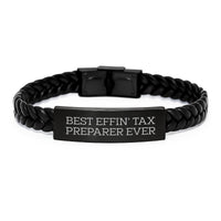 Load image into Gallery viewer, Funny Tax Preparer Gifts from Friends for Men - Best Effin&#39; Tax Preparer Ever Interlaced Leather Bracelet Christmas Unique - Image 1

