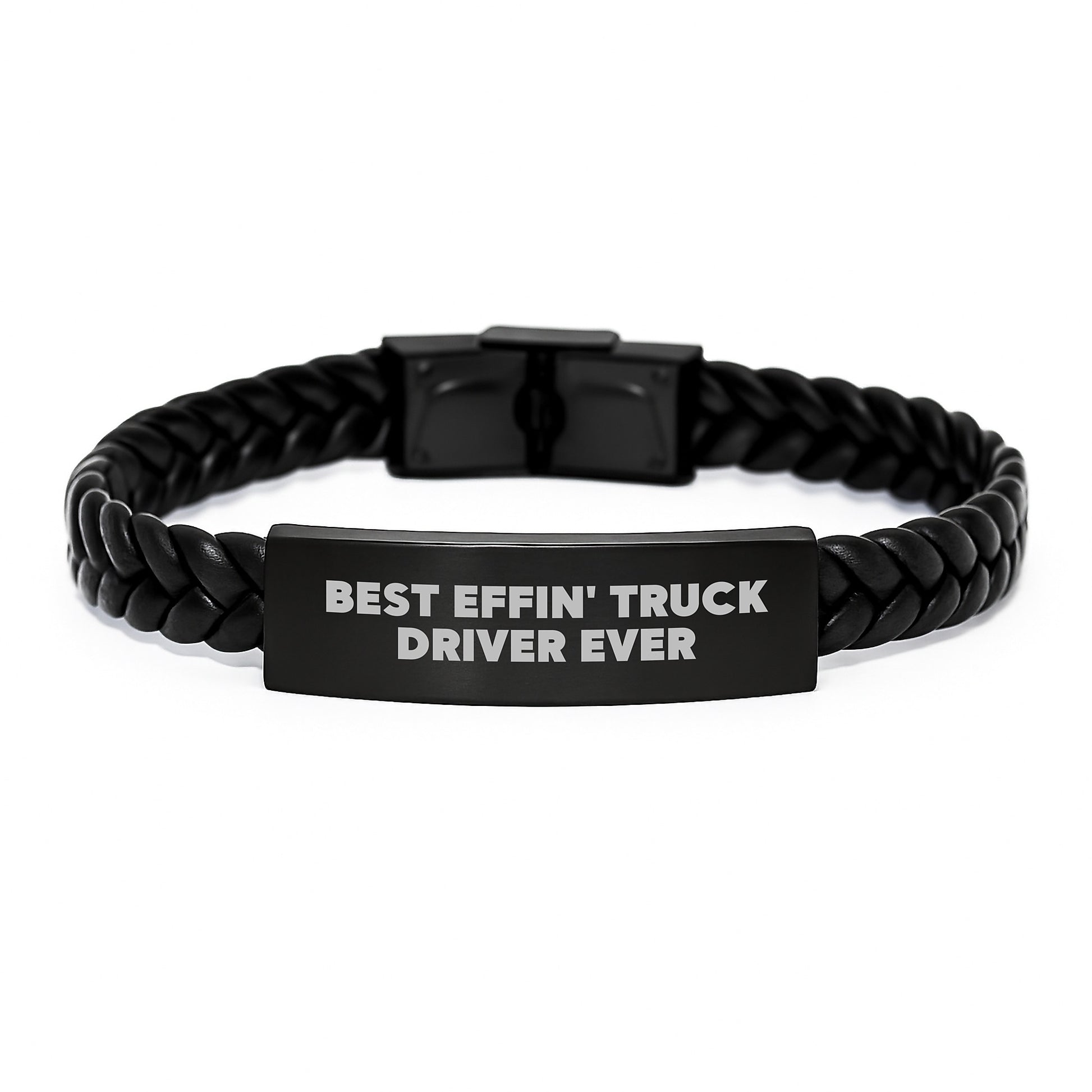 Funny Truck Driver Gifts for Him, Interlaced Leather Bracelet with Stainless Steel and PU Leather, Best Effin' Truck Driver Ever Quote, Christmas Unique Gifts from Friends or Family - Image 1