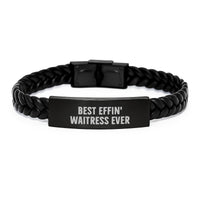 Load image into Gallery viewer, Funny Waitress Gifts from Friends - Best Effin' Waitress Ever Interlaced Leather Bracelet, Christmas Unique Gifts for Waitress - Image 1
