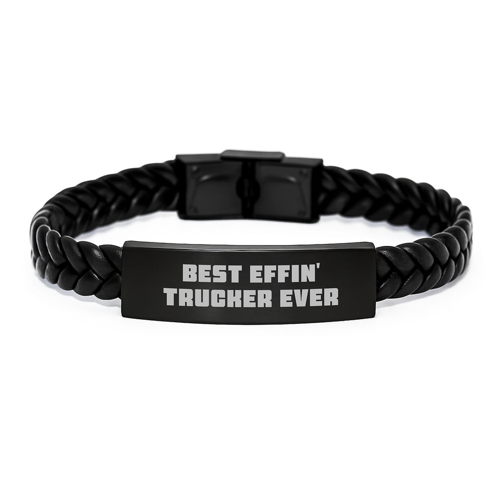 Funny Trucker Gifts from Men to Best 'Effin' Trucker Ever, Christmas Unique Interlaced Leather Bracelet for Trucker Friends and Family - Image 1