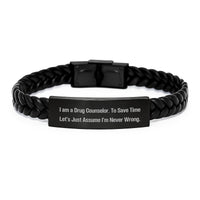 Load image into Gallery viewer, Funny Drug Counselor Gifts - Interlaced Leather Bracelet, &#39;Assume I&#39;m Never Wrong&#39; Quote for Men Women Friends, Christmas Unique Presents for Her Him - Image 1
