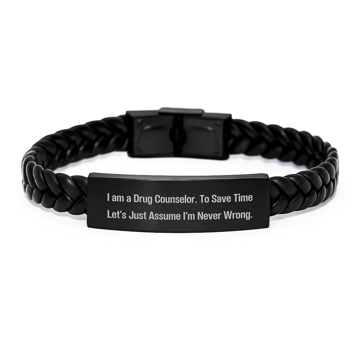 Funny Drug Counselor Gifts - Interlaced Leather Bracelet, 'Assume I'm Never Wrong' Quote for Men Women Friends, Christmas Unique Presents for Her Him - Image 1