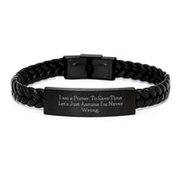 Load image into Gallery viewer, Porter Gifts, Unique Interlaced Leather Bracelet for Men, Funny Quote - I Am A Porter. To Save Time Let&#39;s Just Assume I&#39;m Never Wrong. - Christmas Unique Gifts from Friends to Porter - Image 1
