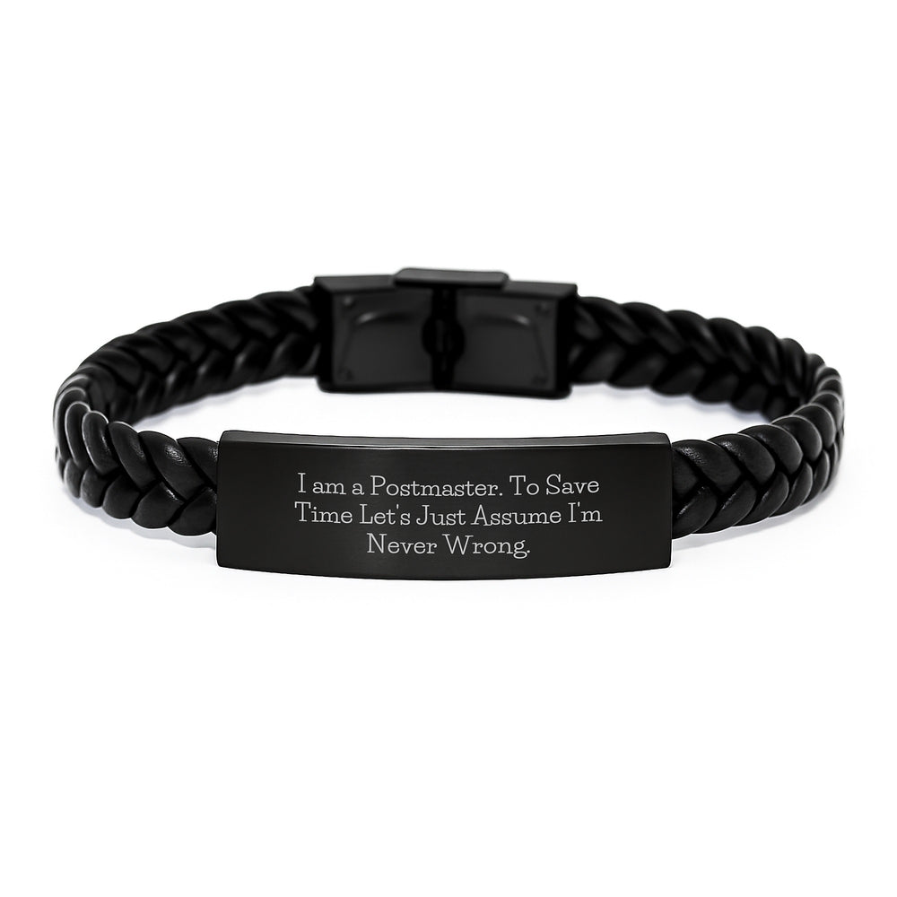 Funny Postmaster Gifts from Friends to Postmaster, Christmas Unique Gifts for Postmaster Men with Interlaced Leather Bracelet Quote - Image 1
