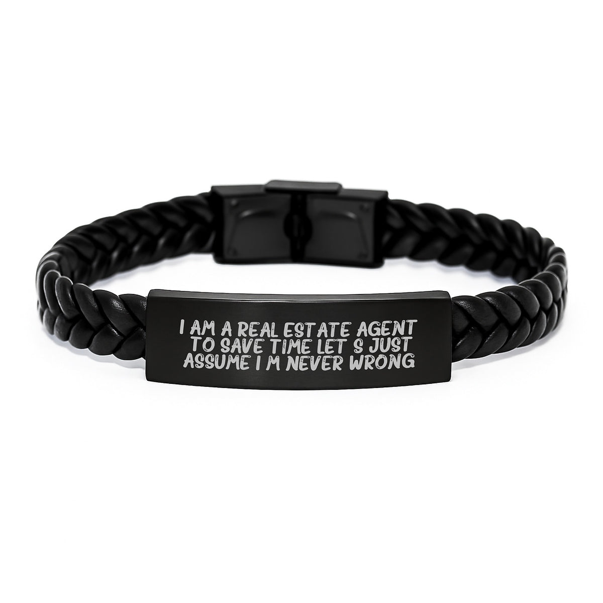Unique Christmas Unique Gifts for Real Estate Agent Friends, Funny Quote Interlaced Leather Bracelet, Stainless Steel and PU Leather - Image 1