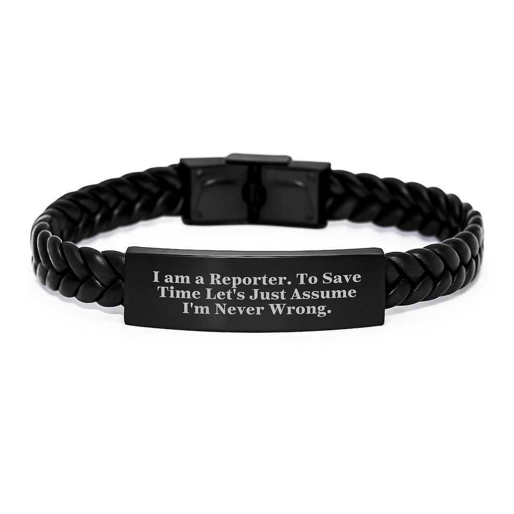 Funny Reporter Gifts for Him or Her, Interlaced Leather Bracelet, Stainless Steel and PU Leather, Christmas Unique Gifts from Friends or Family - Image 1