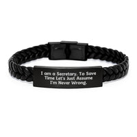 Load image into Gallery viewer, Funny Secretary Gifts, Interlaced Leather Bracelet Quote &#39;Never Wrong&#39; Christmas Unique Presents for Her - Image 1
