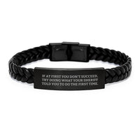 Load image into Gallery viewer, Funny Sheriff Gifts for Men, Christmas Unique Sheriff Interlaced Leather Bracelets with Inspirational Quote from Sheriff - Image 1
