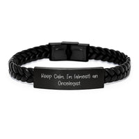 Load image into Gallery viewer, Funny Gifts for Oncologist, Keep Calm Interlaced Leather Bracelet, Valentine's Unique Gifts from Friends to Oncologists - Image 1

