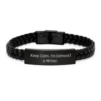 Load image into Gallery viewer, Gifts from Friends and Family to Writers, 'Keep Calm I'm (almost) A Writer' Leather Interlaced Bracelet for Valentine's Unique Gifts for Writer Men and Women - Image 1
