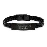 Load image into Gallery viewer, Funny Hairstylist Gifts for Valentine's, Interlaced Leather Bracelets with Engraved Stainless Steel for Hairstylist Friends from Men, Women, or Coworkers - Image 1
