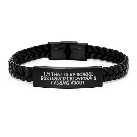 Funny School Bus Driver Quote Interlaced Leather Bracelet Gifts from Men for School Bus Driver - Mother's Day Unique Gifts for School Bus Drivers - Image 1