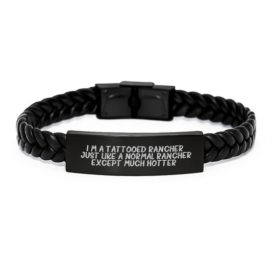 Funny Rancher Gifts from Men to Friends for Mother's Day Unique Gifts - Interlaced Leather Bracelet for Ranchers with Engraved Stainless Steel - Image 1