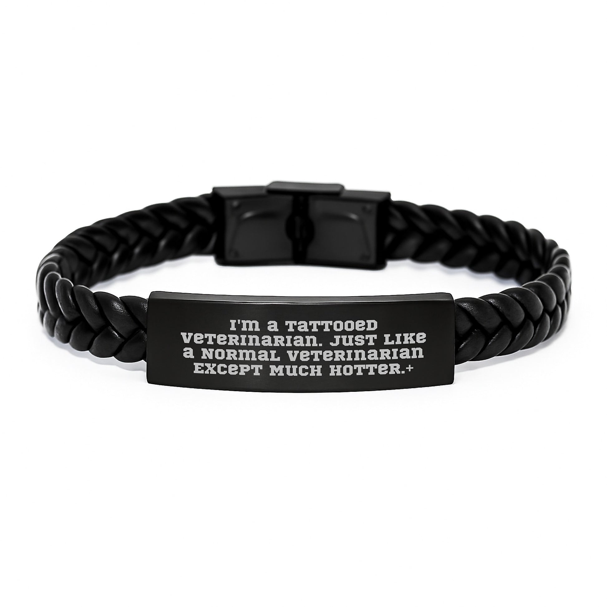 Funny Veterinarian Gifts, Interlaced Leather Bracelet with Quote 'I'm A Tattooed Veterinarian', Birthday Unique Gifts for Veterinarian Men - Image 1