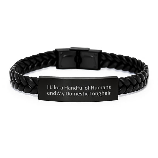 Funny Domestic Longhair Cat Gifts for Men, Women, Friends, Coworkers, Family - Interlaced Leather Bracelet from Lover - Christmas Unique Presents - Image 1